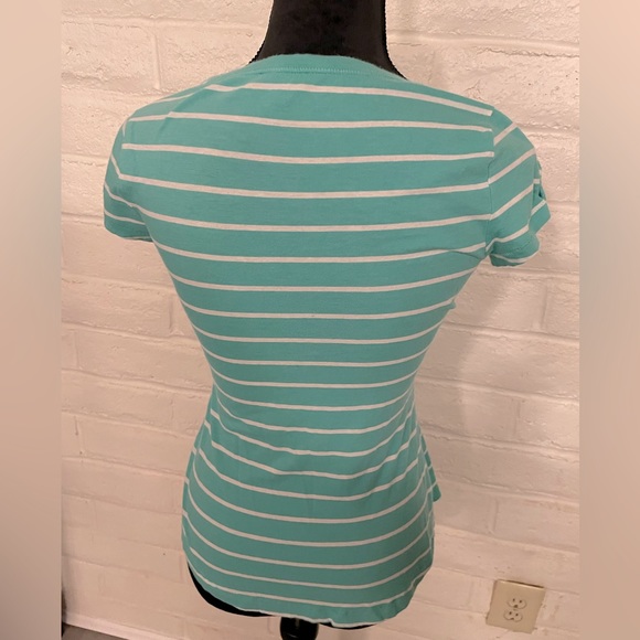 Express Turquoise and White Striped Scoop Neck Short Sleeved T-shirt, size S - Picture 2 of 4
